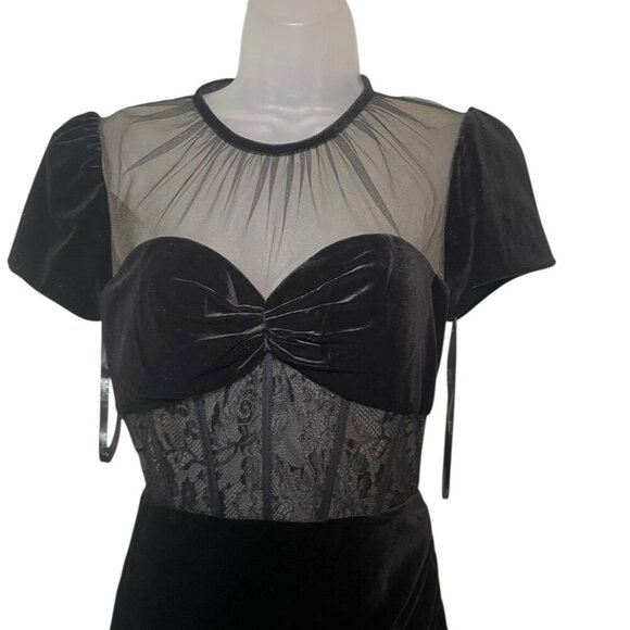 Mac Duggal Ieena Black Velvet Lace Bustier Midi Dress NWT Size 4 Style 20742 - Picture 4 of 6